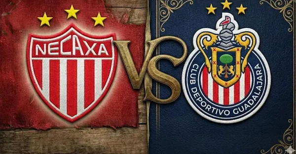 Ilustración digital del Necaxa vs Chivas de la Jornada 15 del Clausura 2026