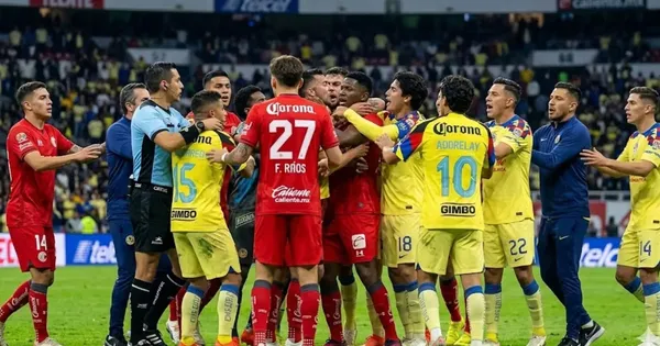 Ilustración digital de la bronca en el América vs Toluca