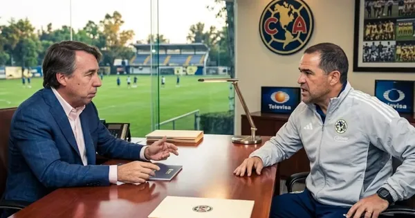 Ilustración digital de Emilio Azcárraga en reunión con André Jardine