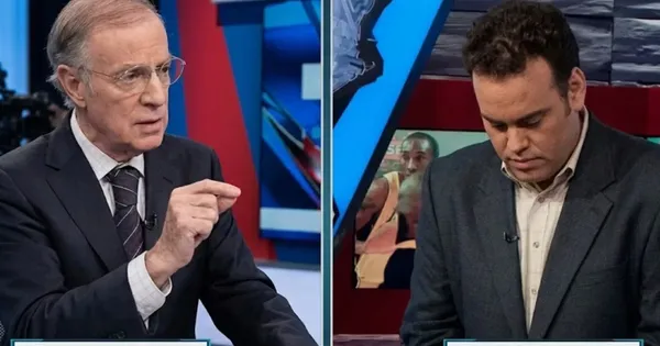 Ilustración digital de José Ramón Fernández en un programa de TV junto a David Faitelson