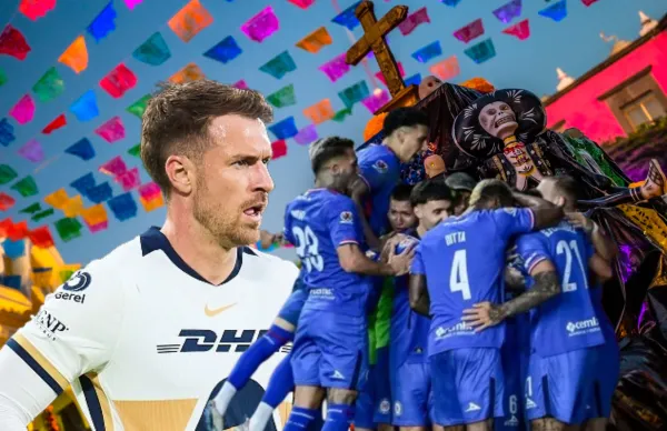 Aaron Ramsey y jugadores de Cruz Azul/ Foto Excélsior.