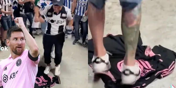 Afición de Rayados pisando el jersey de Lionel Messi / Foto TikTok
