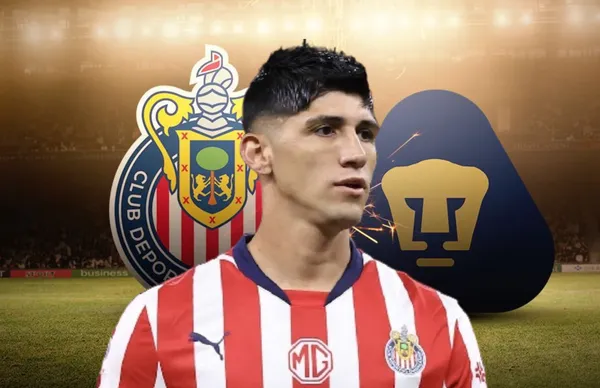 Alan Pulido y escudo de Chivas y Pumas/ Foto ESPN.