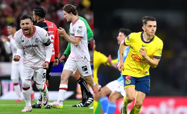 Alexis Vega festeja gol, a la derecha, Fidalgo también festeja (Fuente: Mexsports)