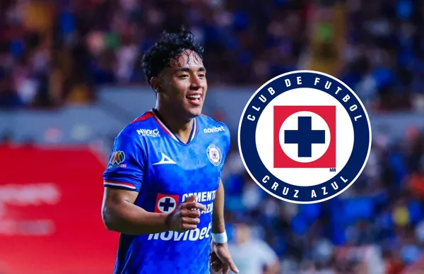 Amaury Morales y escudo de Cruz Azul/ Foto 'X'.