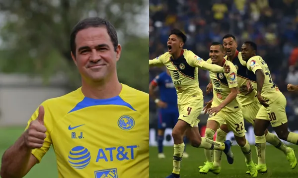 André Jardine en una práctica de América, a la derecha, América celebra título en 2018 (Fuente: Club América y Mexsports)