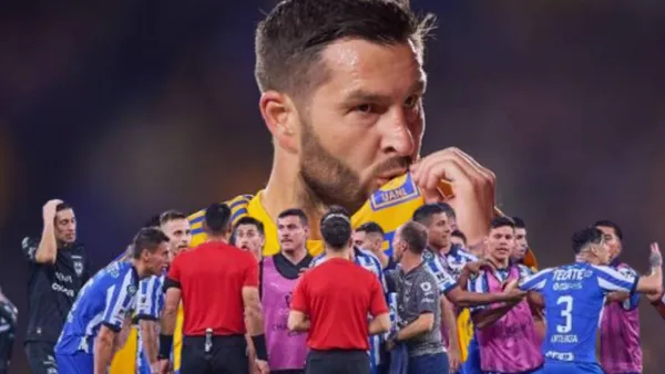 André Pierre Gignac en Tigres y jugadores de Rayados/ Foto: TV Azteca