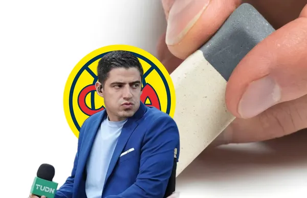 Andrés Vaca, escudo del América y goma borrando/ Foto Hartem.