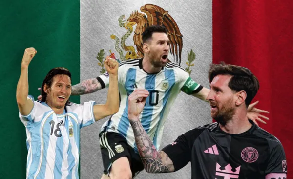 Bandera de México al fondo, al frente Messi festeja goles (Fuente: El Gráfico)