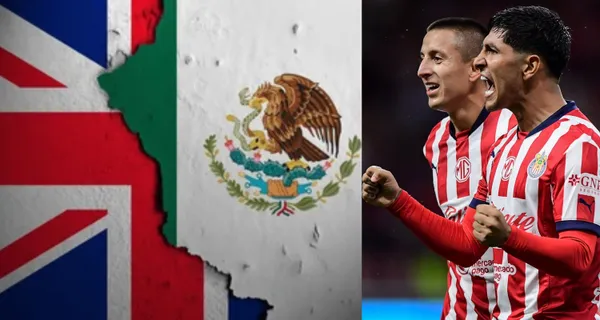 Banderas de Reino Unido y México, a la derecha jugadores de Chivas festejan (Fuente: Shutter y Mexsports)
