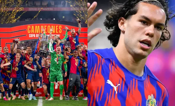 Barcelona celebra título, a la derecha, jugador de Chivas (Fuente: Barcelona y Mexsports)
