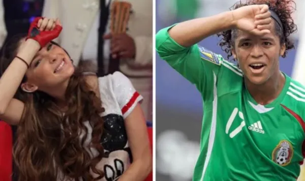 Belinda y Giovani dos Santos realizando la Beliseñal / Infobae