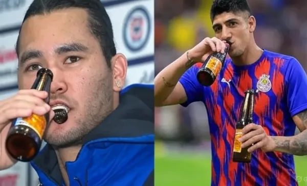 Carlos Peña en conferencia de prensa y Alan Pulido en práctica de las Chivas (Fuente: Mexsports y Grok)