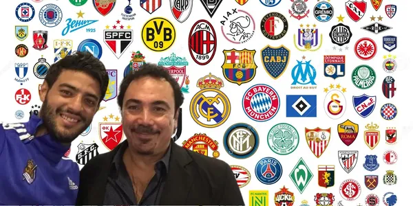 Carlos Vela y Hugo Sánchez junto a varios escudos de clubes / FOTO La Verdad Noticias