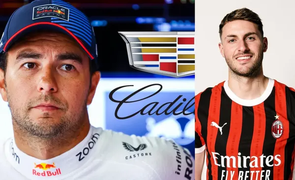 Checo Pérez con el escudo de Cadillac, a la derecha, Giménez presentado en Milan (Fuente: EFE y Milan)