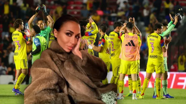 Claudia García y de fondo jugadores del Club América