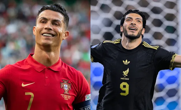 Cristiano Ronaldo celebra gol de tiro libre, Jiménez también celebra gol (Fuente: UEFA y Mexsports)