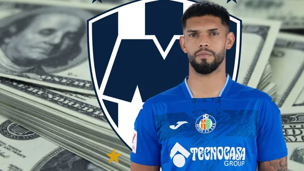 Dinero, escudo de Rayados y Omar Alderete/ Foto: Enciclopedia Histórica