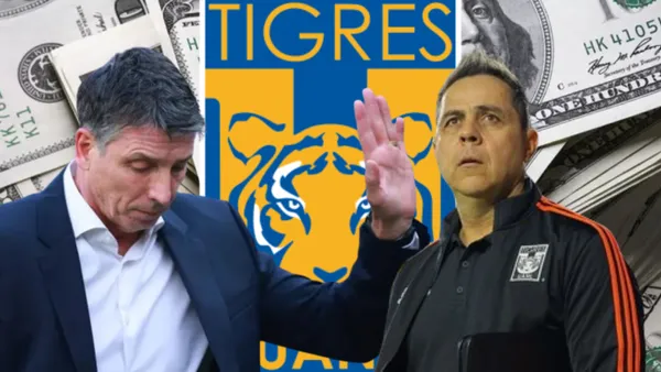 Dinero, escudo de Tigres con Robert Dante Siboldi y Miguel Fuentes/ Foto; Expansión
