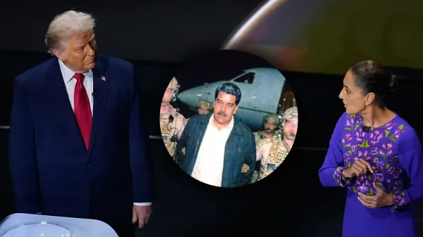 Donald Trump y Claudia Sheinbaum durante el sorteo del Mundial 2026