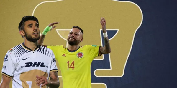 Eduardo Salvio y Neymar junto al escudo de Pumas / FOTO RÉCORD