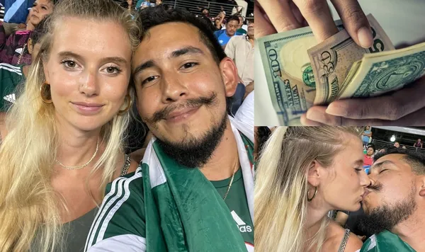 El paisano con la gringa se hizo viral en redes sociales, tras que fueron enfocados y la mujer no quería ser besada por el aficionado mexicano.