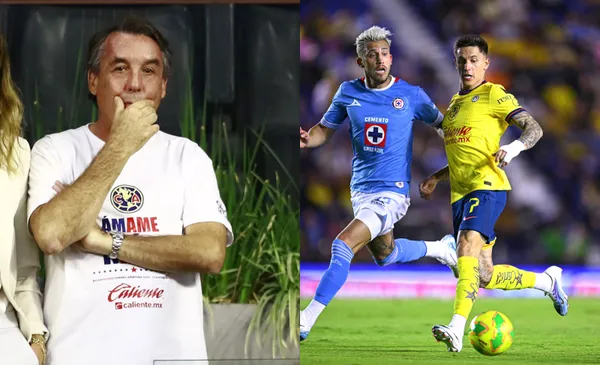 Emilio mira juego del América, a la derecha, Rodríguez pelea pelota (Fuente: Mexsports)