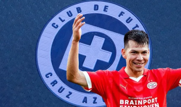 Escudo de Cruz Azul con Hirving Lozano festejando / Cruz Azul