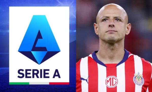 Escudo de la serie A, a la derecha, Chicharito en calentamiento (Fuente: Serie A y Mexsports)