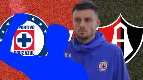 Escudos de Cruz Azul y Atlas con Martín Anselmi y silueta/ Foto: Antena 2