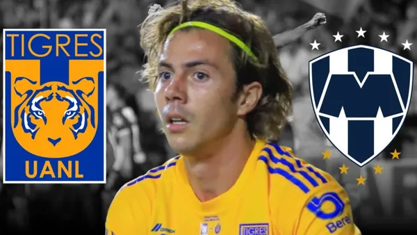 Escudos de Tigres y Rayados con Sebastián Córdova/ Foto: Liga BBVA MX