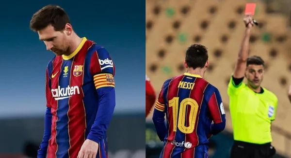 Esta fue la última vez que el astro argentino recibió una tarjeta roja con el FC Barcelona.