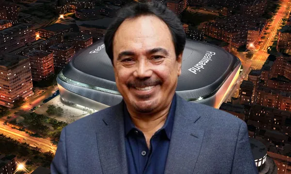 Estadio del Real Madrid visto desde el aire, al frente Hugo Sánchez (Fuente: Real Madrid)