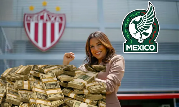 Eva Longoria al frente del estadio del Necaxa / Twitter Necaxa