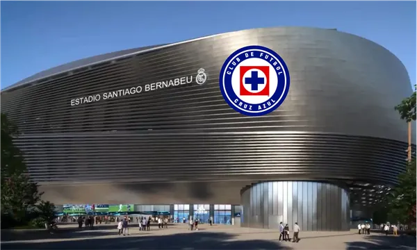 Exteriores del estadio Santiago Bernabeu y escudo de Cruz Azul / El Español