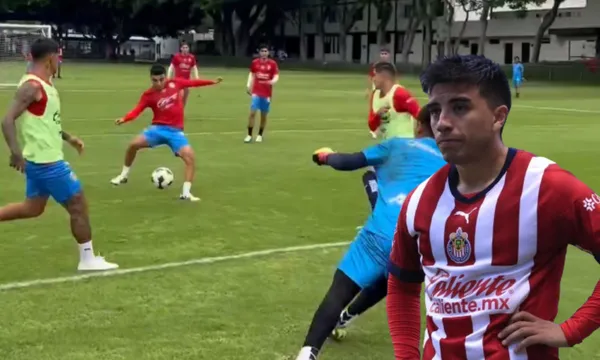 Fernando Beltrán falla gol en ensayo de las Chivas, en Verde Valle (Fuente: Chivas)