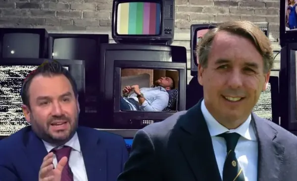 Fernando Cevallos en un estudio de TV, a la derecha, Azcárraga en reunión (Fuente: FOX y Club América)