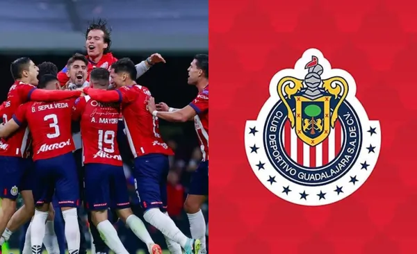 Festejan las Chivas en el Azteca, a la derecha, el escudo (Fuente: Mexsports y Chivas)