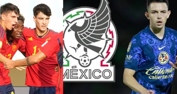 Festejo de selección sub 17 de España, a la derecha Álvaro Fidalgo en juego con América (Fuente: RTV y Mexsports)