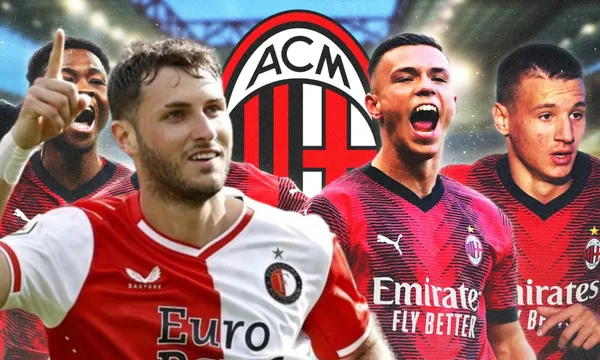 Fondo de jugadores del AC Milan, adelante de ellos, Santiago Giménez / El Futbolero