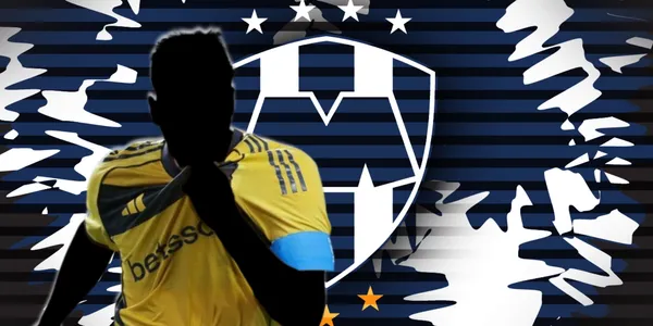 Futbolista incógnito de Boca Juniors junto al escudo de Rayados / FOTO EL CLARÍN