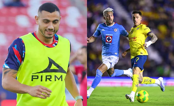 Giakoumakis en práctica de Cruz Azul, a la derecha, juego del Azul vs América (Fuente: Mexsports)