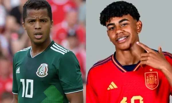 Giovani dos Santos y Yamal con las playeras de sus selecciones (Fuente: AFP y RFEF)
