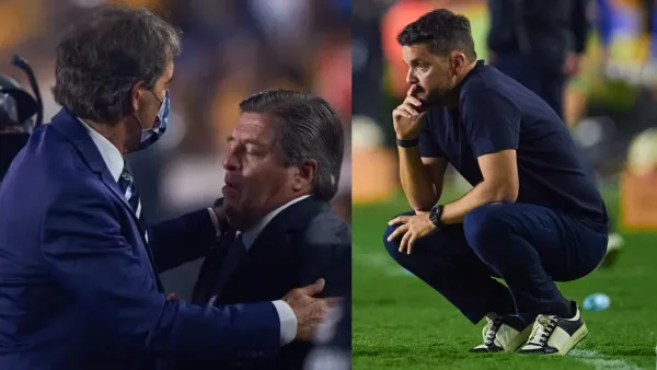 Guillermo Almada conversando con Miguel Herrera y Nicolás Larcamón