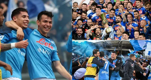 Hirving Lozano fue campeón con el Napoli, así lo festejó Lozano tras levantar la tercera para el club napolitano.