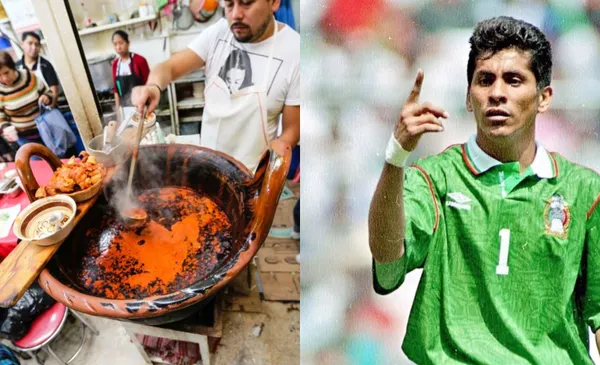 Hombre prepara comida, a la derecha, Jorge Campos festeja (Fuente CMX y Mexsports)