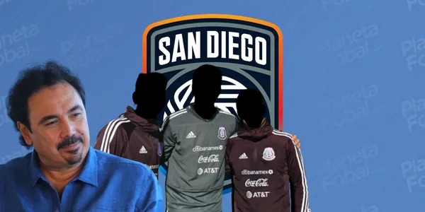 Hugo Sánchez y 3 jugadores del Tri junto al escudo de San Diego FC / FOTO Instagram
