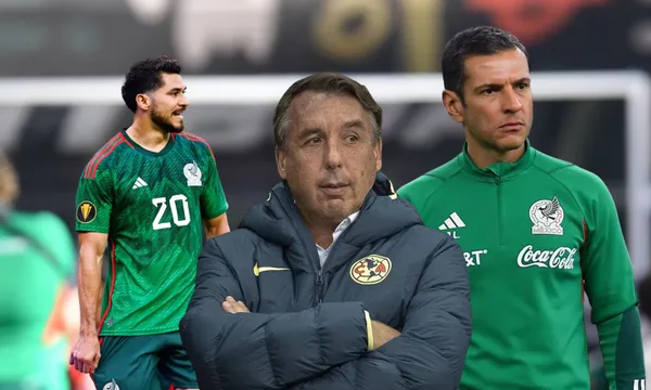 Jaime Lozano en un estadio de fútbol, al frente Azcárraga y Henry Martín (Fuente SPD)