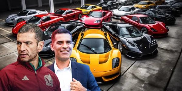 Jaime Lozano y Rafa Márquez junto a autos de lujo / FOTO X