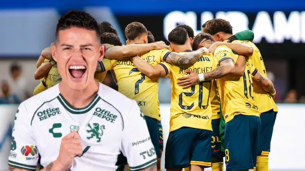 James Rodríguez en León y jugadores del América (Foto: MEXSPORT)